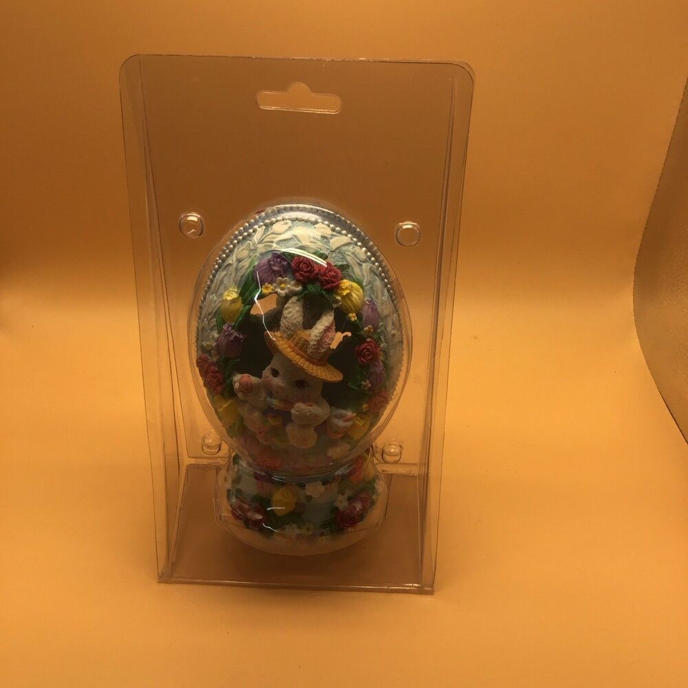 Vintage Plaster Egg, Easter Egg Figurine Bunny Rabbit Pastel Table Decor